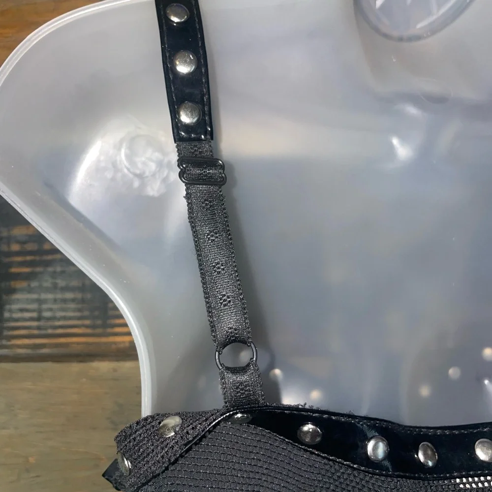 Elegant Moments Patent Leather Mesh Corset with Silver Studded M - Picture 10 of 11